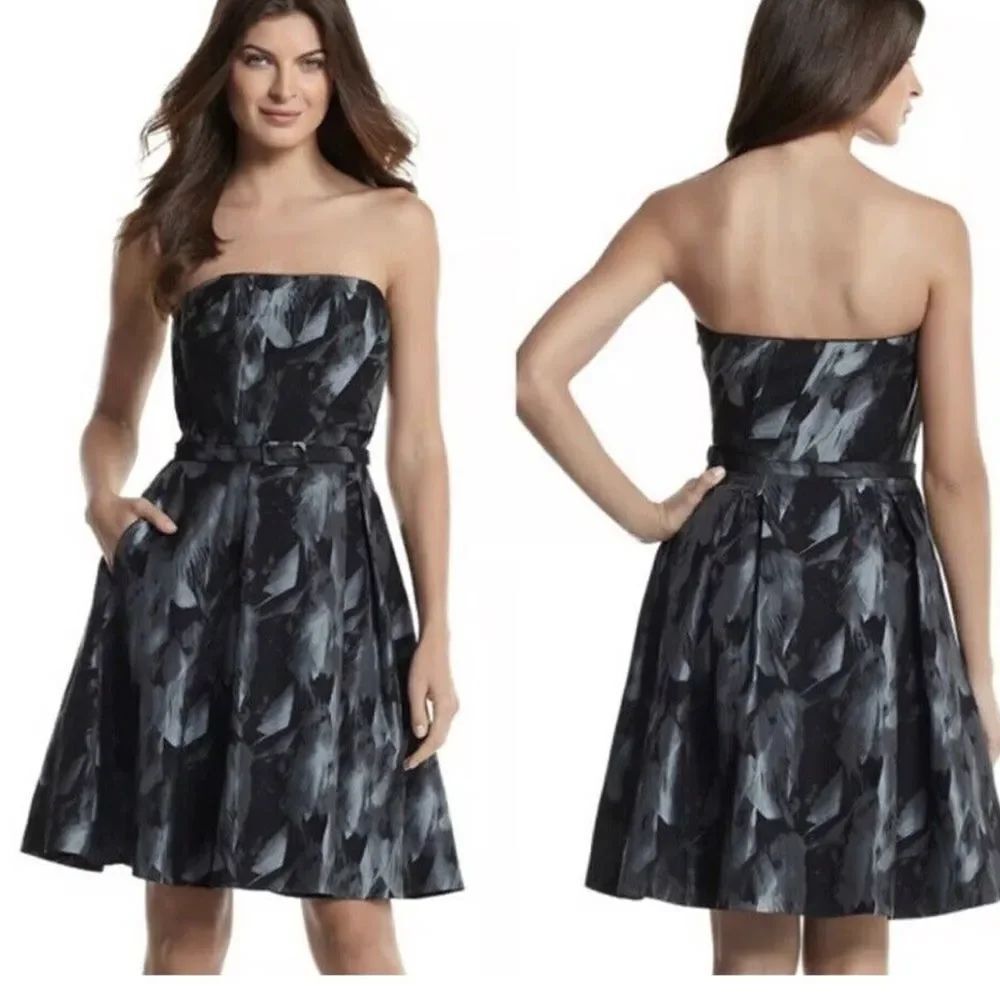 WHBM Grey Black Strapless Fit & Flare Party Dress Size 4